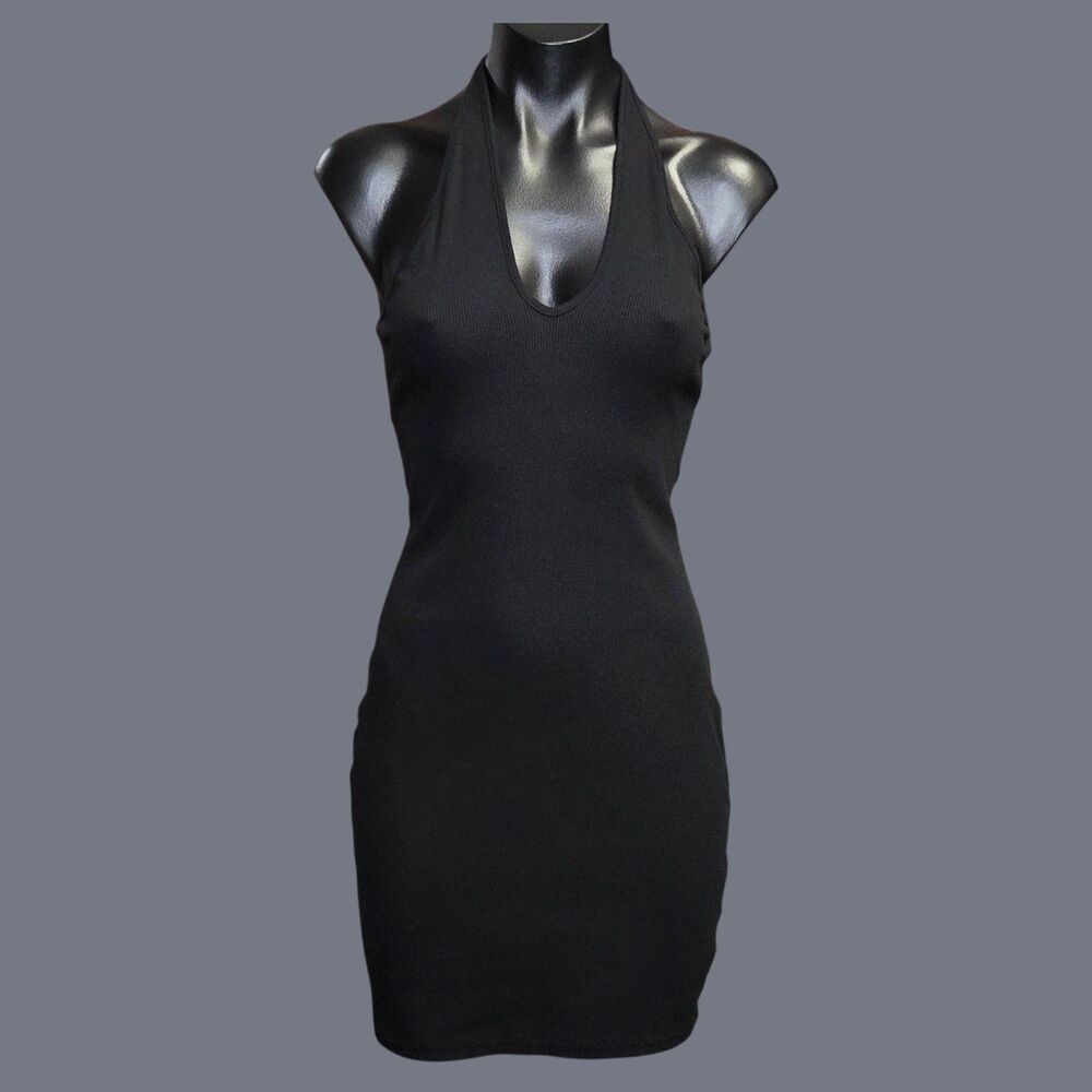 Wild Fable Dress Womens M Black Halter Tie Knit Bodycon Mini Little Black Party